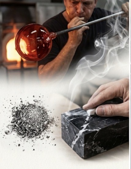 Master glassblower shaping the globe